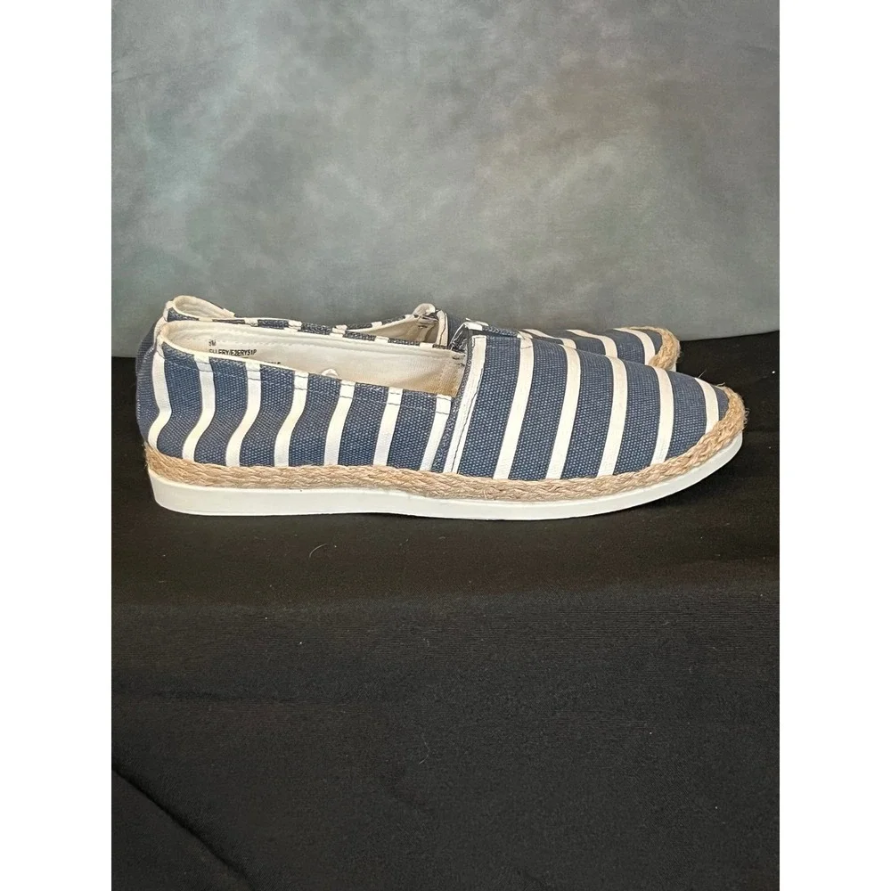 Esprit Women's Striped Canvas Espadrille Flats Shoes Navy White Size 9‎